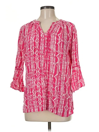 Pre-owned Gloria Vanderbilt 3/4 Sleeve Blouse In Pink