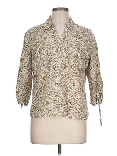 Pre-owned Gloria Vanderbilt 3/4 Sleeve Blouse In Tan