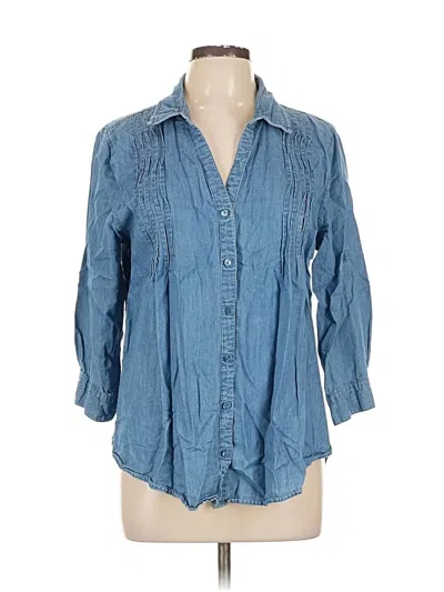 Pre-owned Gloria Vanderbilt 3/4 Sleeve Button Down Shirt In Blue