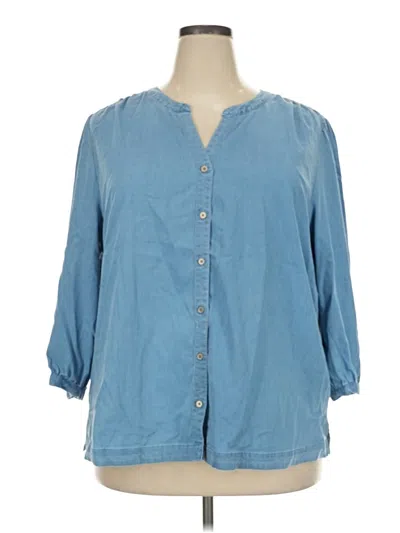 Gloria Vanderbilt 3/4 Sleeve Button Down Shirt In Blue