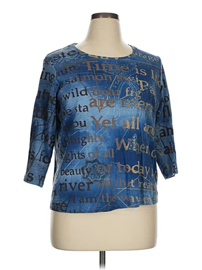 Pre-owned Gloria Vanderbilt 3/4 Sleeve Top Blue Boatneck Tops