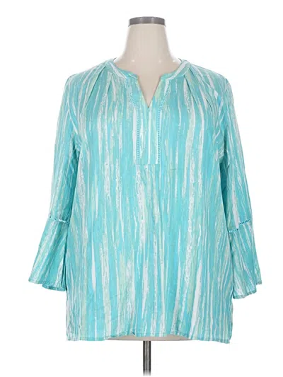 Pre-owned Gloria Vanderbilt 3/4 Sleeve T-shirt In Teal