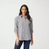 Gloria Vanderbilt Amanda Embellished Womens Roll Tab Long Sleeve Loose Fit Button-down Shirt In Blue