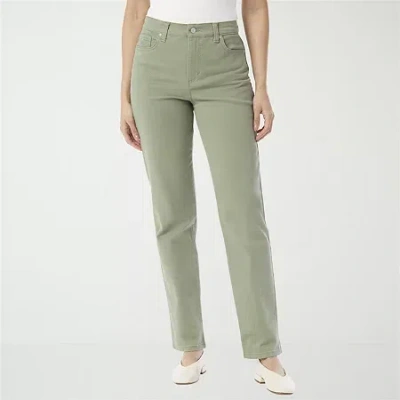 Gloria Vanderbilt Amanda Womens High Rise Stretch Fabric Slim Fit Tapered Leg Jean In Green