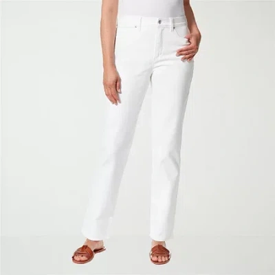 Gloria Vanderbilt Amanda Womens Misses Long High Rise Stretch Fabric Tapered Leg Jean In White