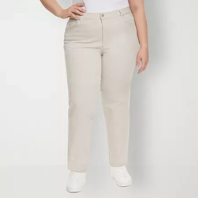 Gloria Vanderbilt Amanda Womens Plus High Rise Stretch Fabric Straight Leg Jean In Neutral
