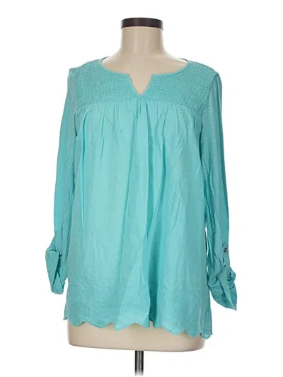 Pre-owned Gloria Vanderbilt Long Sleeve Blouse In Teal