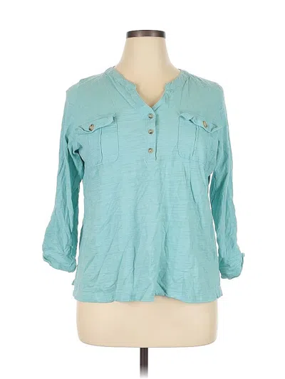 Pre-owned Gloria Vanderbilt Long Sleeve Henley Shirt In Blue