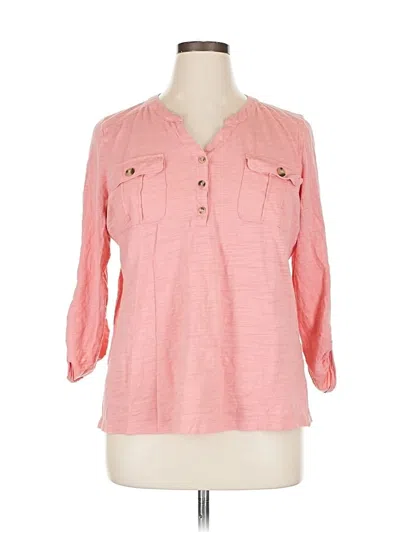 Pre-owned Gloria Vanderbilt Long Sleeve Henley Shirt In Pink