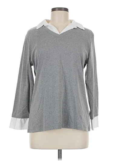 Pre-owned Gloria Vanderbilt Long Sleeve Polo Shirt In Gray