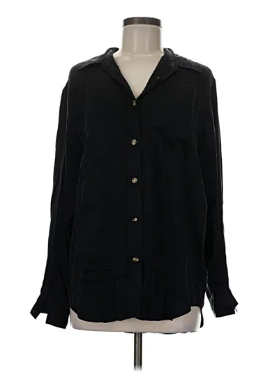 Pre-owned Gloria Vanderbilt Long Sleeve Silk Top Black Collared Neckline Tops