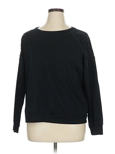 Pre-owned Gloria Vanderbilt Long Sleeve Top Black Crew Neck Tops