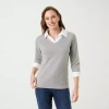 Gloria Vanderbilt Maxine Womens Layered Cotton Pullover Sweater In Gray