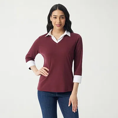 Gloria Vanderbilt Maxine Womens U Neck Long Sleeve Layered Top In Red