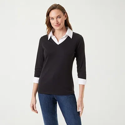 Gloria Vanderbilt Maxine Womens U Neck Long Sleeve Layered Top In Black