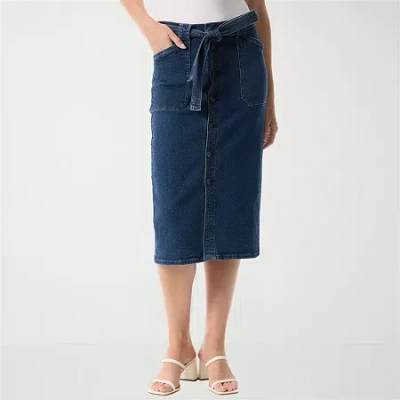 Gloria Vanderbilt No Womens High Rise Midi Denim Skirt In Blue