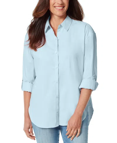 Gloria Vanderbilt Petite Amanda Cotton Button-front Shirt In Pale Sky