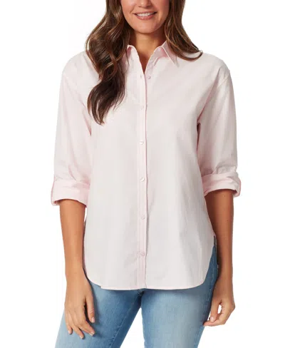 Gloria Vanderbilt Petite Amanda Cotton Button-front Shirt In Pink Paras