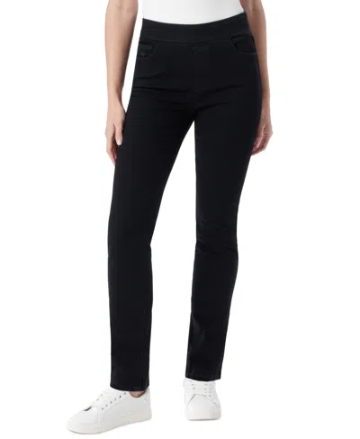 Gloria Vanderbilt Petite Amanda High Rise Pull-on Slim Straight Leg Jeans In Black