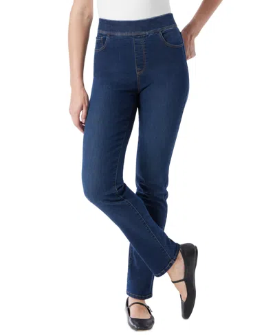 Gloria Vanderbilt Petite Amanda High Rise Pull-on Slim Straight Leg Jeans In Blue