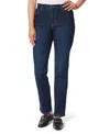 Gloria Vanderbilt Petites Womens High Rise Dark Wash Straight Leg Jeans In Blue