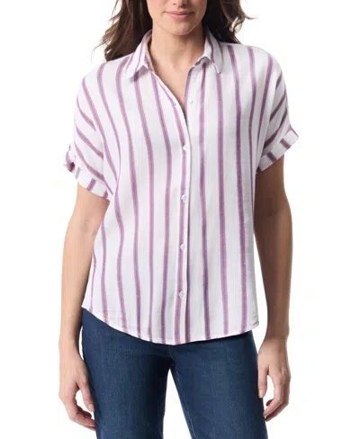 Gloria Vanderbilt Petite Daisy Striped Short-sleeve Blouse In Metro Stripe Vintage White