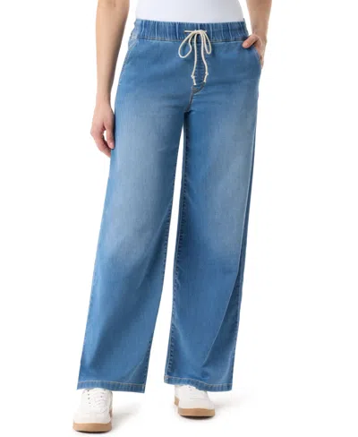 Gloria Vanderbilt Petite Knit Wide Leg Jeans In Blue