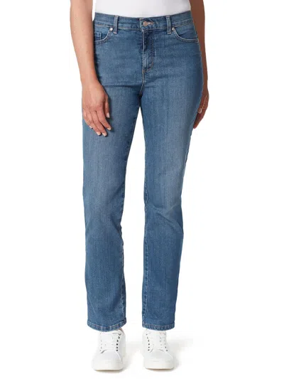 Gloria Vanderbilt Petites Womens High Rise Dark Wash Straight Leg Jeans In Blue