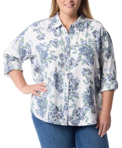 Gloria Vanderbilt Plus Size Amanda Cotton Oversized Floral Shirt In Oleander Garden