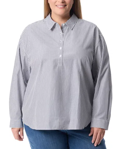 Gloria Vanderbilt Plus Size Amanda Popover Blouse In Marine Navy