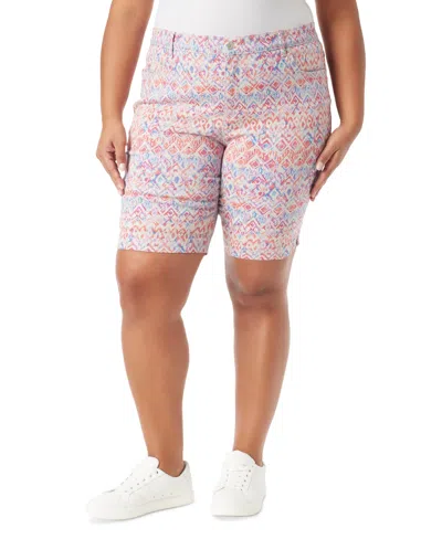 Gloria Vanderbilt Plus Size Amanda Printed Denim Bermuda Shorts In Stonewood