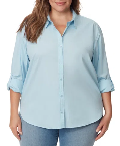 Gloria Vanderbilt Womens Collared Striped Button-down Top In Pale Sky