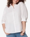 Gloria Vanderbilt Plus Womens Solid Button Down Blouse In Vintage White