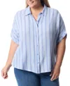 Gloria Vanderbilt Plus Size Cuffed-sleeve Button-front Shirt, Exclusively At Macy's In Blue