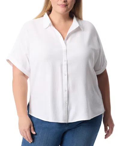 Gloria Vanderbilt Womens Cotton Blend Short Sleeve Button-down Top In Vintage White