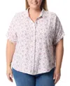 Gloria Vanderbilt Plus Size Daisy Printed Button-front Shirt In Bitsy Blossom White