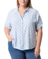 Gloria Vanderbilt Plus Size Daisy Printed Button-front Shirt In Blind Dot Blue