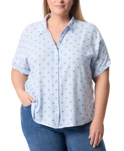 Gloria Vanderbilt Plus Size Daisy Printed Button-front Shirt In Blind Dot Blue
