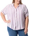 Gloria Vanderbilt Plus Size Daisy Printed Button-front Shirt In Metropolitan Stripe White
