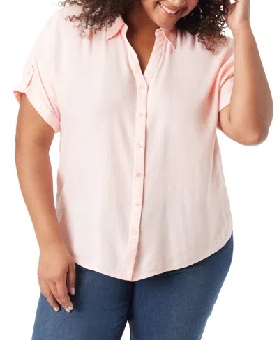 Gloria Vanderbilt Plus Size Demi High-low Roll-tab Shirt In Pink Dogwood