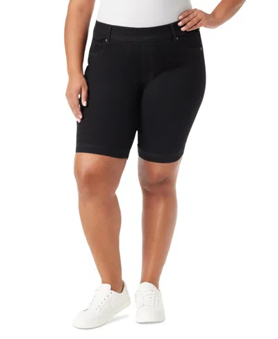 Gloria Vanderbilt Plus Size Shape Effect Pull-on Denim Bermuda Shorts In Black Rinse
