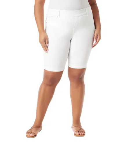 Gloria Vanderbilt Plus Size Shape Effect Pull-on Denim Bermuda Shorts In Vintage White