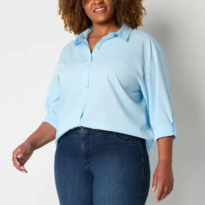 Gloria Vanderbilt Plus Womens Long Sleeve Regular Fit Button-down Shirt In Blue