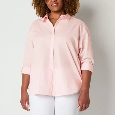Gloria Vanderbilt Plus Womens Long Sleeve Regular Fit Button-down Shirt In Pink