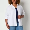 Gloria Vanderbilt Plus Womens Long Sleeve Regular Fit Button-down Shirt In White