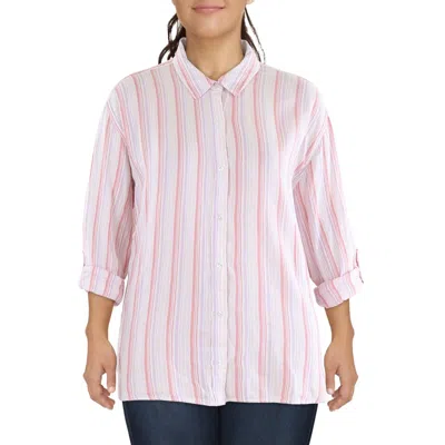Gloria Vanderbilt Plus Womens Solid Button Down Blouse
