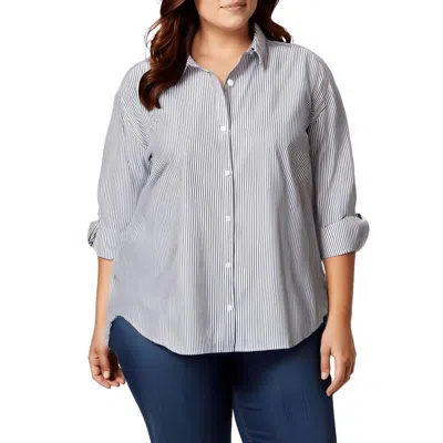 Gloria Vanderbilt Plus Womens Striped Cotton Button-down Top In Blue