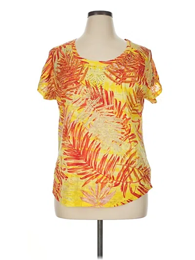 Pre-owned Gloria Vanderbilt Short Sleeve Top Yellow Scoop Neck Tops