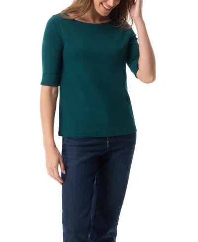 Gloria Vanderbilt Women's Alanis Boat Neck Elbow-sleeve T-shirt In Green