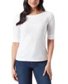 Gloria Vanderbilt Womens Crewneck Elbow Sleeve Pullover Top In Vintage White